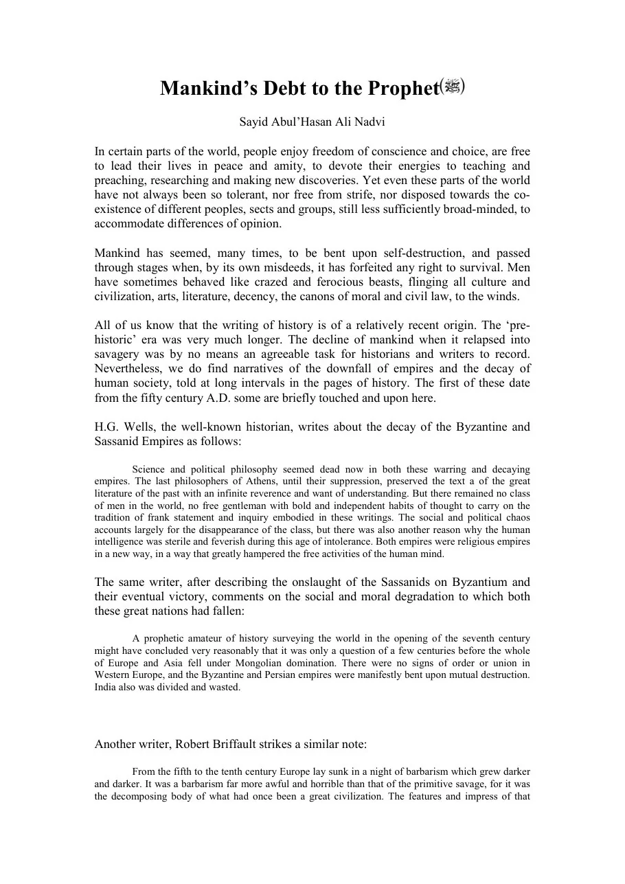Mankind's Debt to Prophet, An insightful book on the Prophet's impact