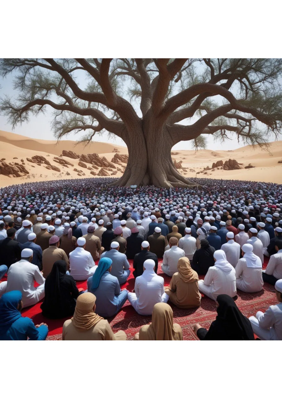The pledge of alliance and pleasure, under a tree بيعة الرضوان